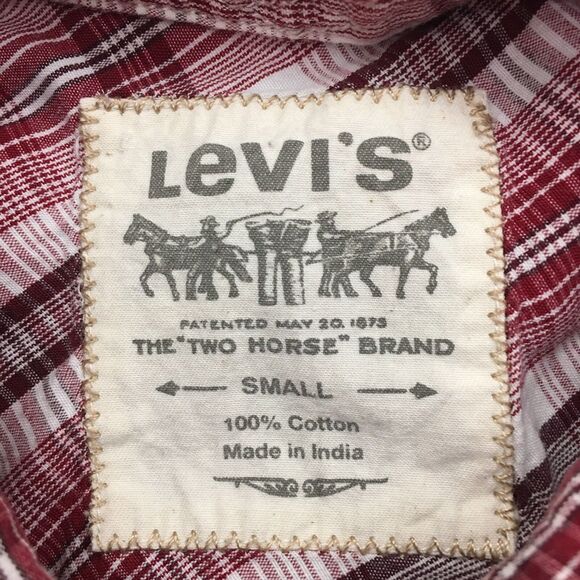 Vintage 90's LEVIS Western Shirt Men's S Red Check Pearl Snap Cowboy Rodeo - Picture 7 of 12